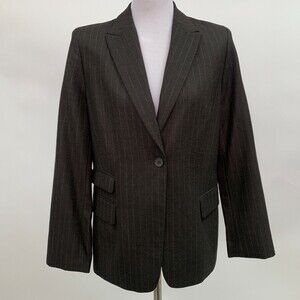 Identity by Lord & Taylor Women's Blazer Size 8 100% Wool Brown Pin‎ Stripes